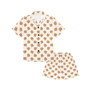 Pancake Pattern Print Design 01 Kids' Boys' Girls' V-Neck Short Pajama Set