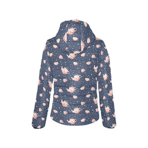 Tea pots Pattern Print Design 04 Women's Padded Hooded Jacket