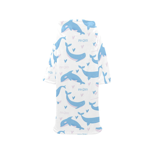 Blue whale pattern Blanket Robe with Sleeves