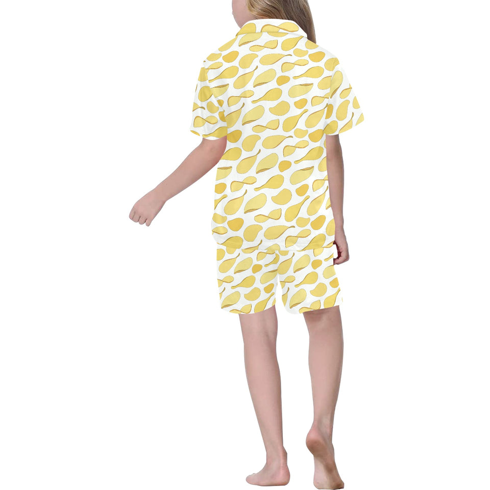 Potato Chips Pattern Print Design 02 Kids' Boys' Girls' V-Neck Short Pajama Set