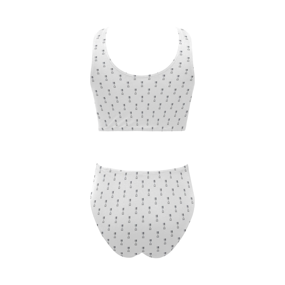 Engine Piston Background Pattern Print Design 01 Chest Bowknot High Waisted Bikini Swimsuit