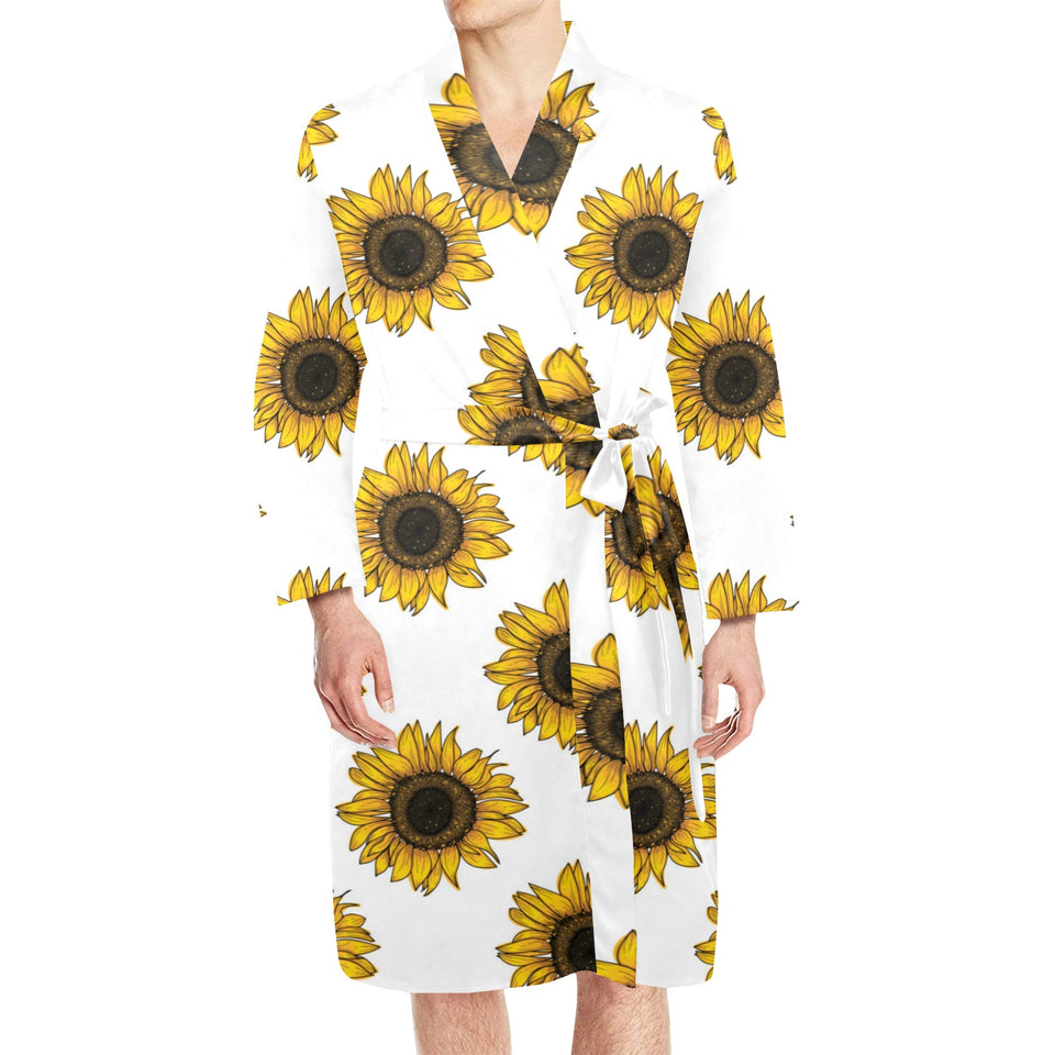 Sunflower pattern Men's Long Sleeve Belted Night Robe
