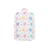 colorful unicorn rainbow heart pattern Women's Long Sleeve Polo Shirt