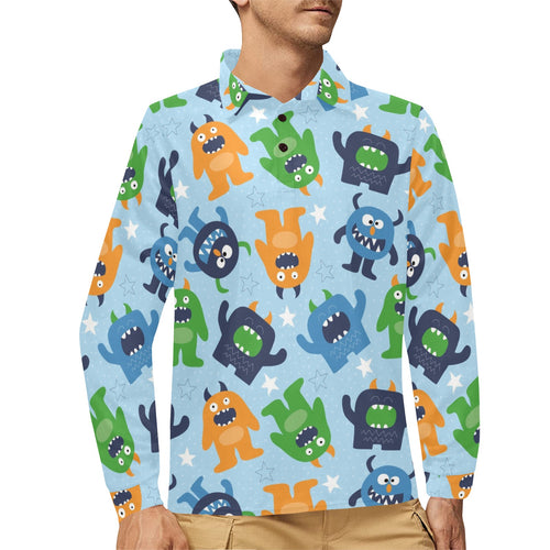 Alien Pattern Print Design 04 Men's Long Sleeve Polo Shirt