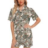 Monkey tropical leaves background Women's V-Neck Short Pajama Set