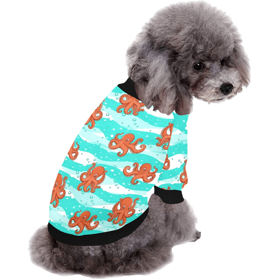Octopuses sea wave background All Over Print Pet Dog Round Neck Fuzzy Shirt