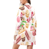 Cake cupcake sweets pattern Women's Long Sleeve Belted Night Robe