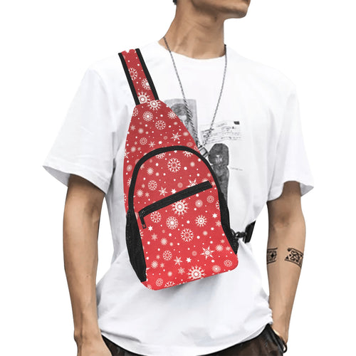 Snowflake pattern red background All Over Print Chest Bag