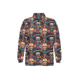 Sugar skulls flower maxican pattern Men's Long Sleeve Polo Shirt