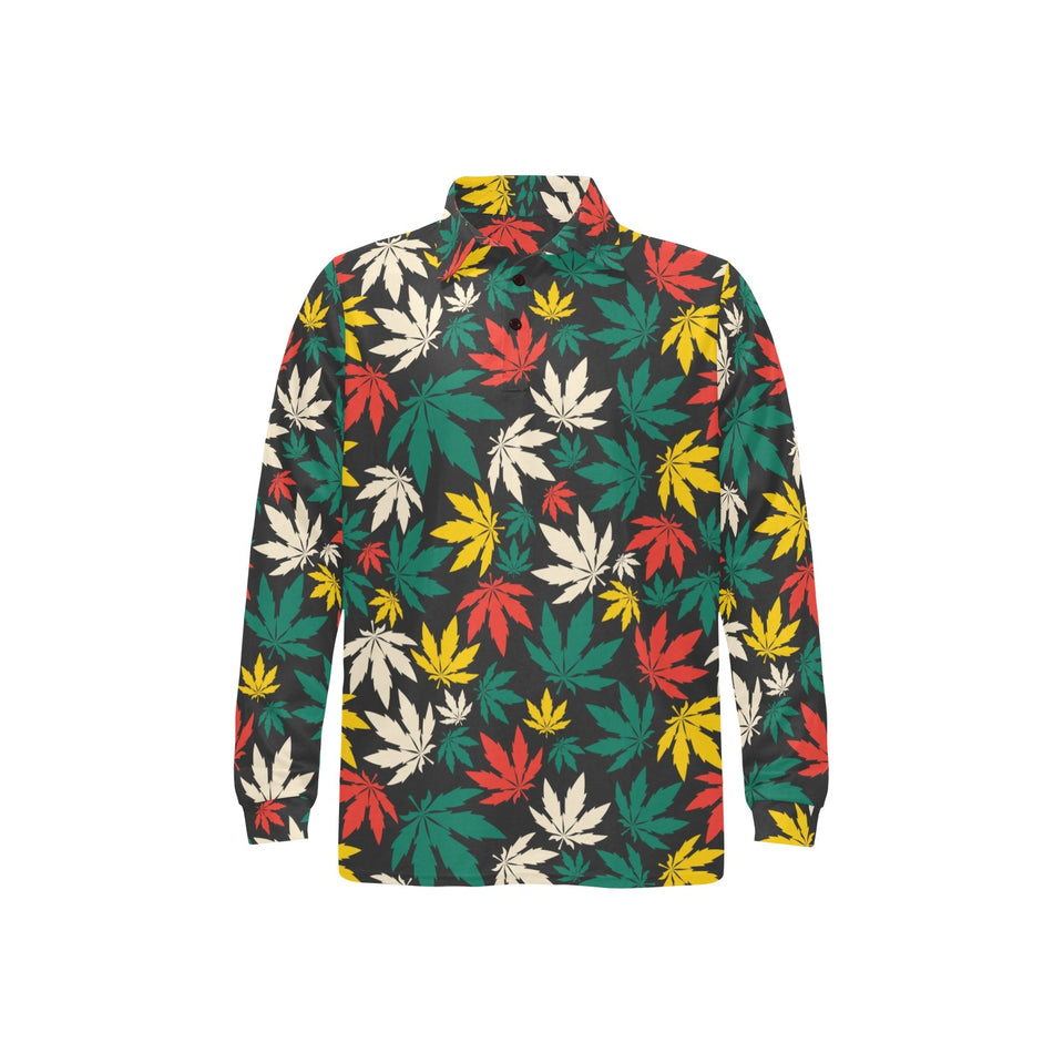 Canabis Marijuana Weed Pattern Print Design 02 Men's Long Sleeve Polo Shirt