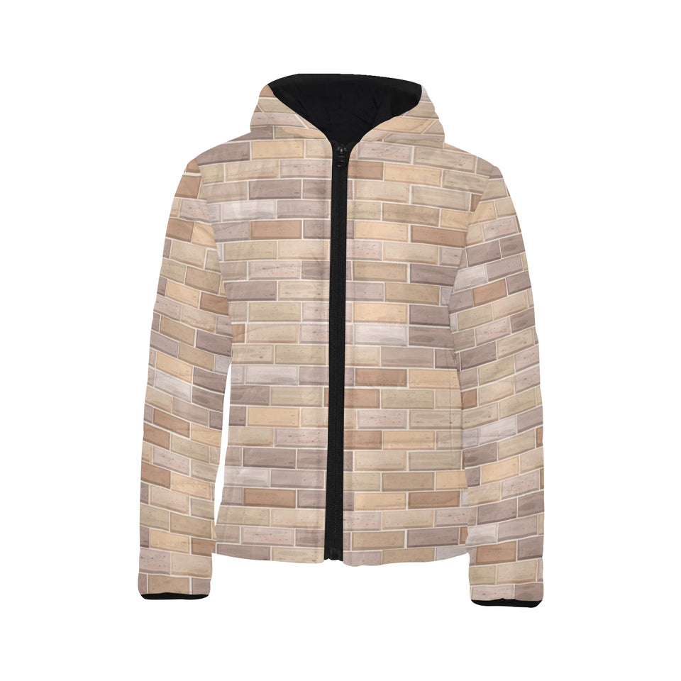 Brick Printed Pattern Print Design 01 Kids' Boys' Girls' Padded Hooded Jacket