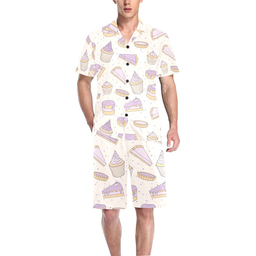 Cakes pies tarts muffins and eclairs purple bluebe Men's V-Neck Short Pajama Set