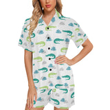 watercolor crocodile pattern Women's V-Neck Short Pajama Set