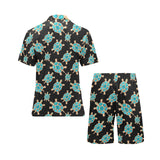 Sea turtle blue stone pattern Men's V-Neck Short Pajama Set