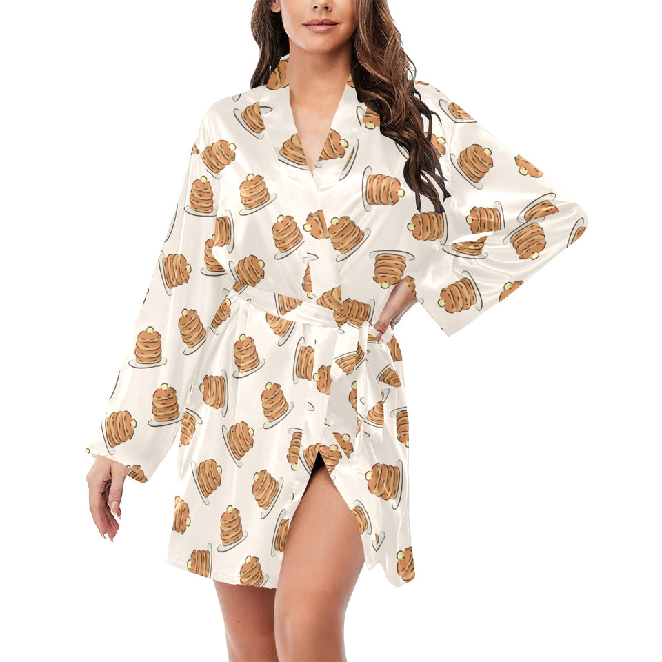 Pancake Pattern Print Design 01 Women's Long Sleeve Belted Night Robe