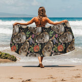 Skull rose humming bird flower pattern Beach Towel