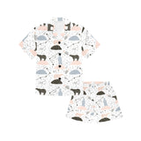 Polar bears star poka dot pattern Kids' Boys' Girls' V-Neck Short Pajama Set