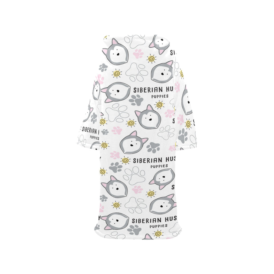 Siberian Husky design pattern Blanket Robe with Sleeves