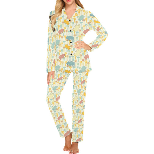 Hippopotamus Pattern Print Design 04 Women's Long Pajama Set