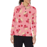 Cake cherry pattern Women's Long Sleeve Polo Shirt