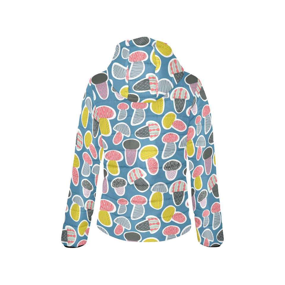 Colorful mushroom design pattern Women's Padded Hooded Jacket