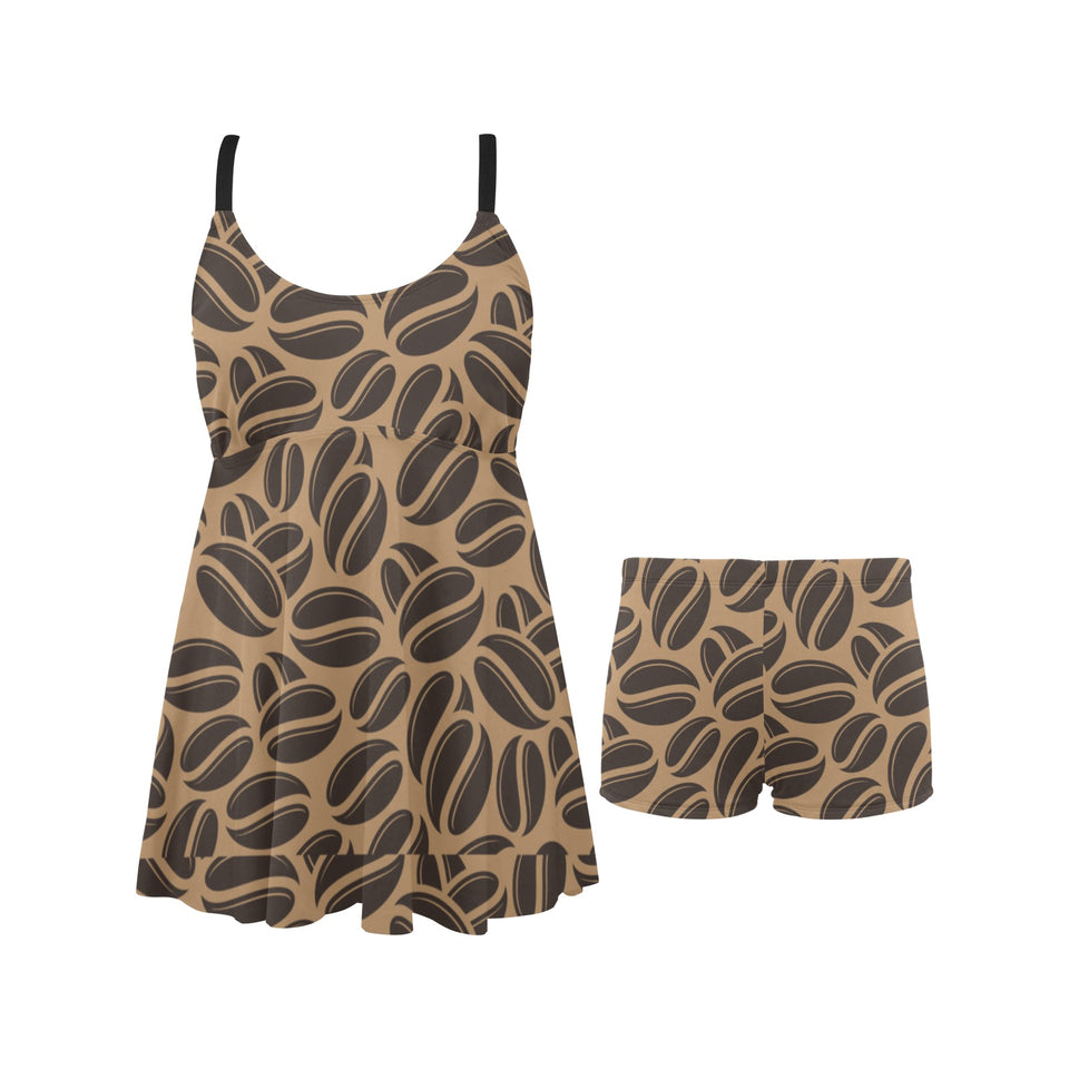 Coffee bean on brown background Chest Sexy Pleated Two Piece Swim Dress