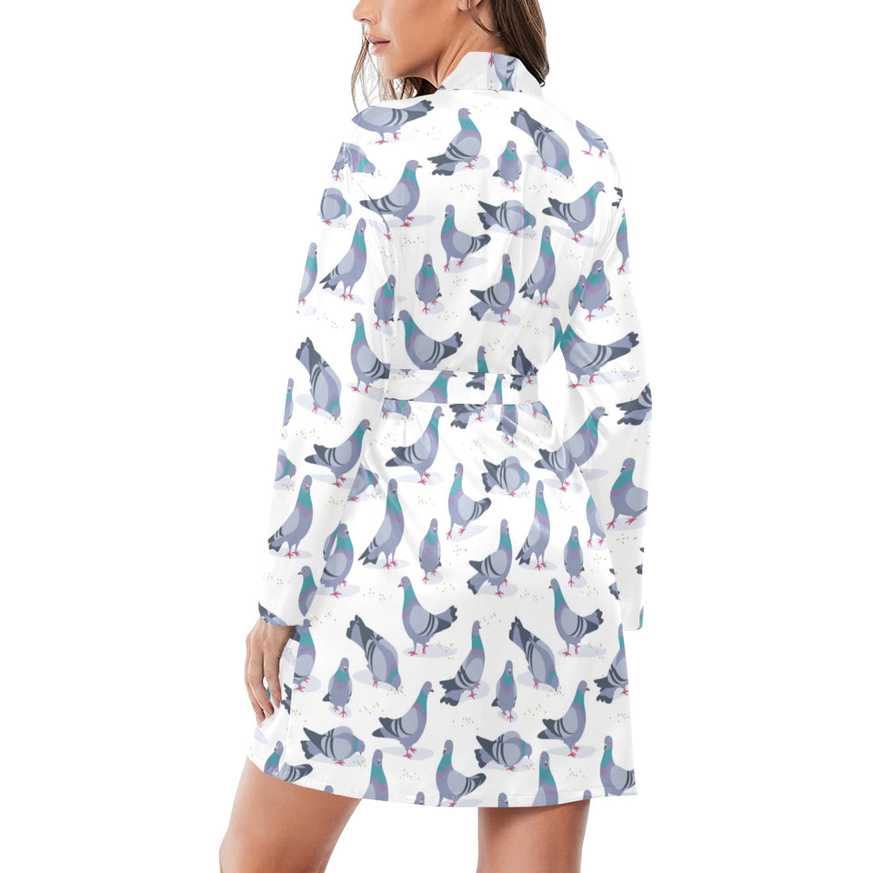 Pigeon Pattern Print Design 03 Women's Long Sleeve Belted Night Robe