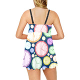 Colorful clock background Chest Sexy Pleated Two Piece Swim Dress