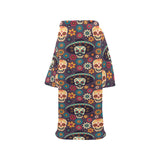 Sugar skulls flower maxican pattern Blanket Robe with Sleeves
