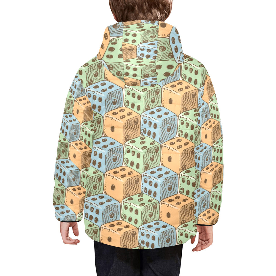 Dice Pattern Print Design 05 Kids' Boys' Girls' Padded Hooded Jacket