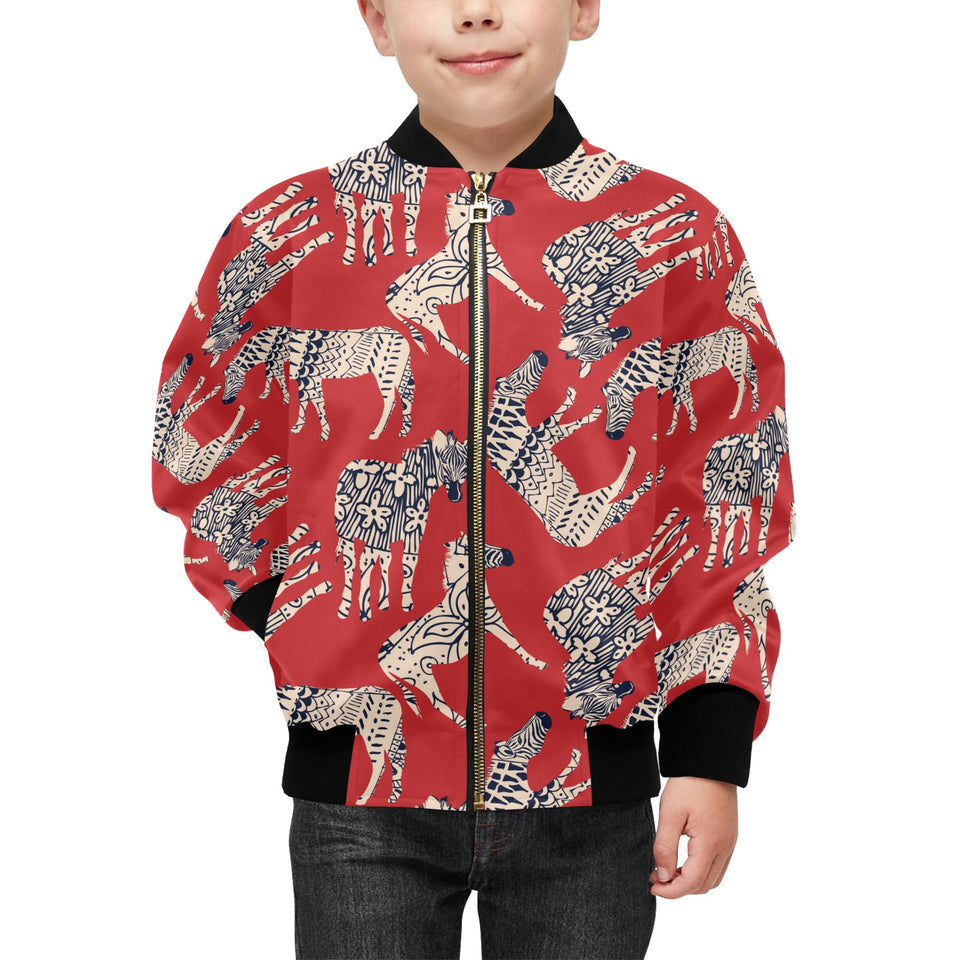 Zebra abstract red background Kids' Boys' Girls' Bomber Jacket