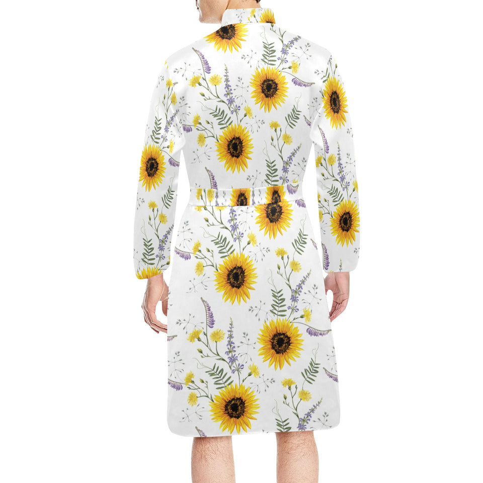 beautiful sunflowers pattern Men's Long Sleeve Belted Night Robe