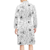 Spider web cobweb pattern Men's Long Sleeve Belted Night Robe
