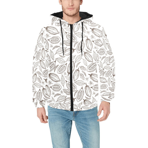 cacao beans leaves pattern Men's Padded Hooded Jacket