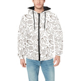 cacao beans leaves pattern Men's Padded Hooded Jacket