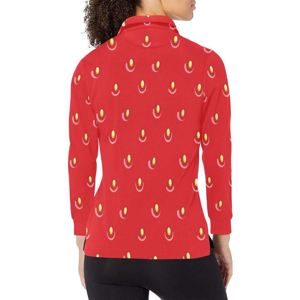 strawberry texture skin pattern Women's Long Sleeve Polo Shirt