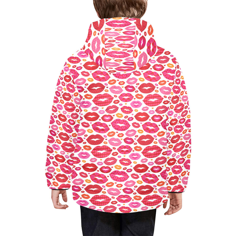 Lips Pattern Print Design 01 Kids' Boys' Girls' Padded Hooded Jacket
