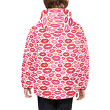 Lips Pattern Print Design 01 Kids' Boys' Girls' Padded Hooded Jacket