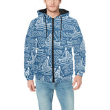 Hand drawn sailboat pattern Men's Padded Hooded Jacket