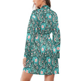 Elephants jungle pattern Women's Long Sleeve Belted Night Robe