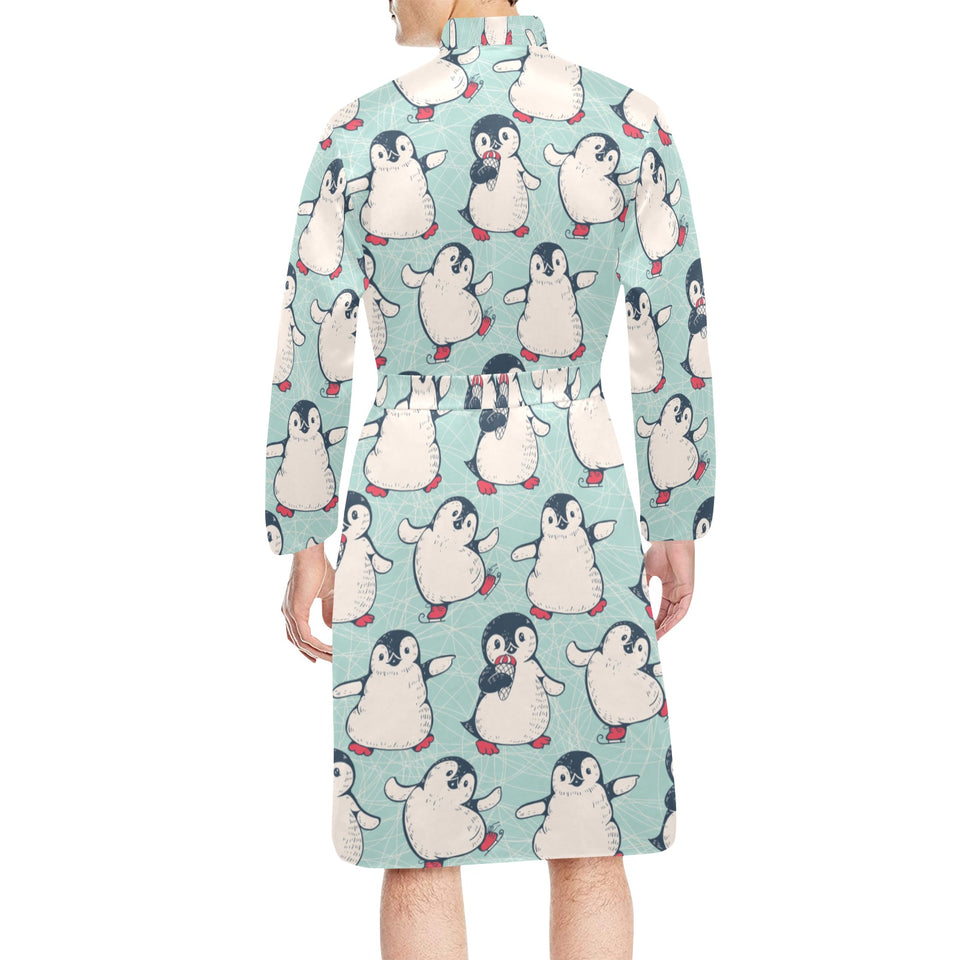 Cute Penguin pattern Men's Long Sleeve Belted Night Robe