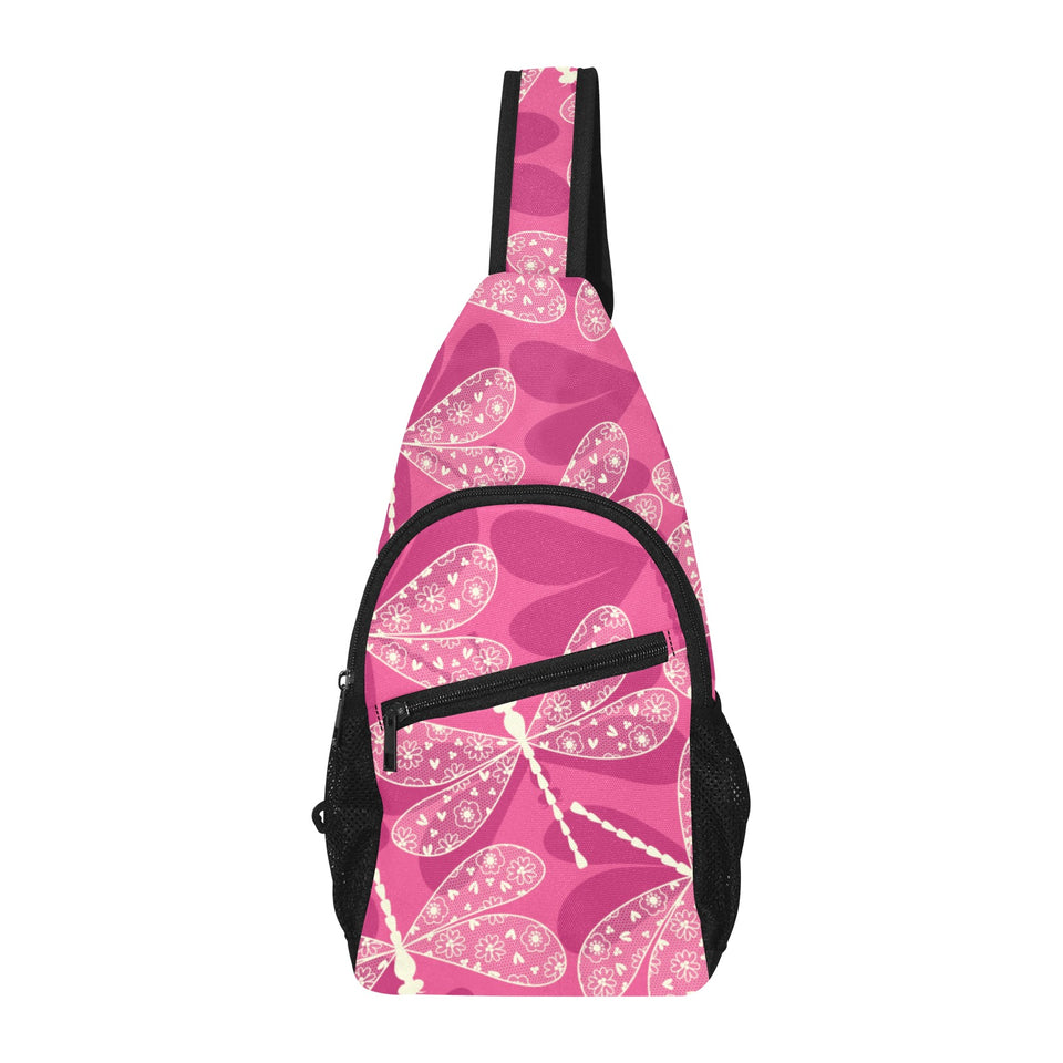 Beautiful dragonfly pink background All Over Print Chest Bag