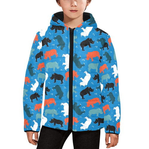 Colorful rhino pattern Kids' Boys' Girls' Padded Hooded Jacket