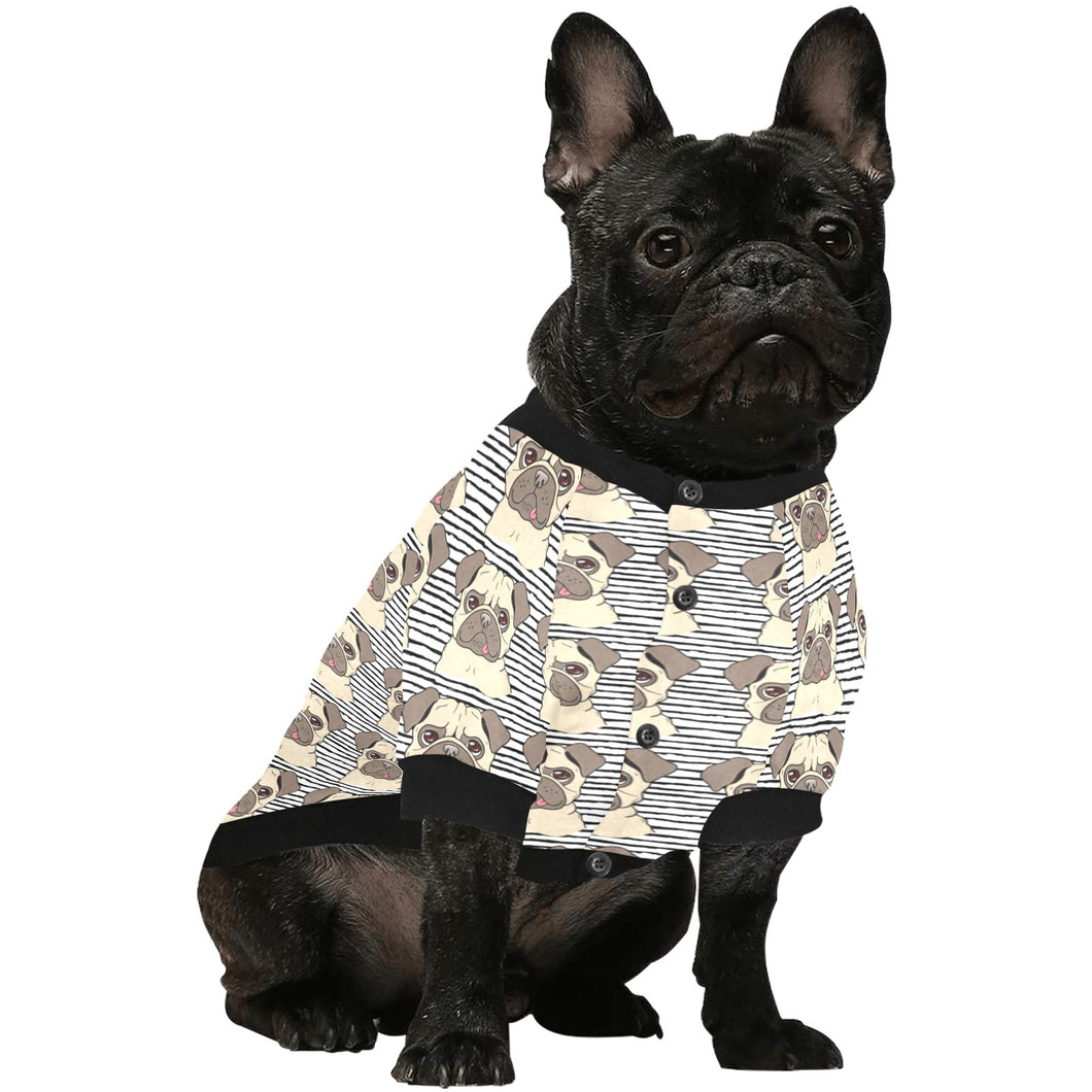 Happy pug pattern All Over Print Pet Dog Round Neck Fuzzy Shirt