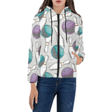 Bowling ball and pin gray background Women's Padded Hooded Jacket