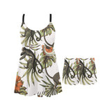 Monkey red hibiscus flower palm leaves floral patt Chest Sexy Pleated Two Piece Swim Dress