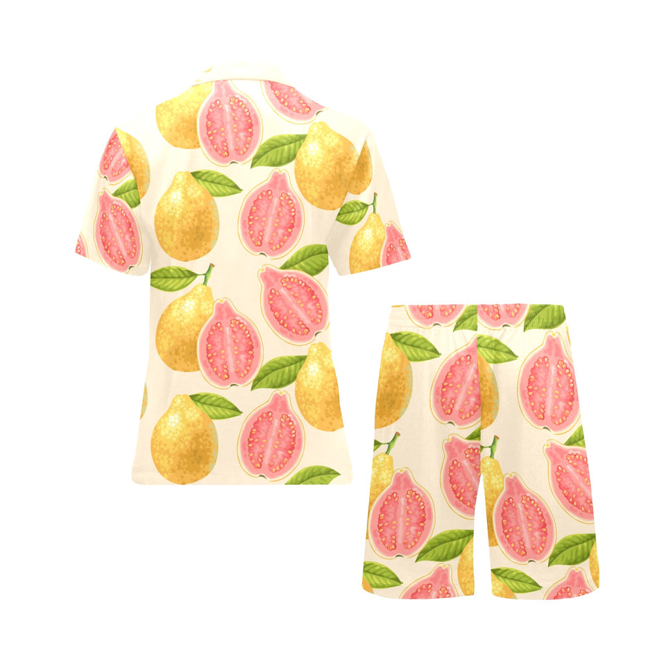 Beautiful guava pattern Men's V-Neck Short Pajama Set