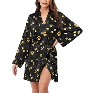 Dog Paws Pattern Print Design 05 Women's Long Sleeve Belted Night Robe
