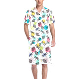 Dragonflies ginkgo leaves pattern Men's V-Neck Short Pajama Set