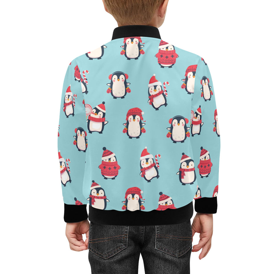 Cute penguin christmas design pattern Kids' Boys' Girls' Bomber Jacket